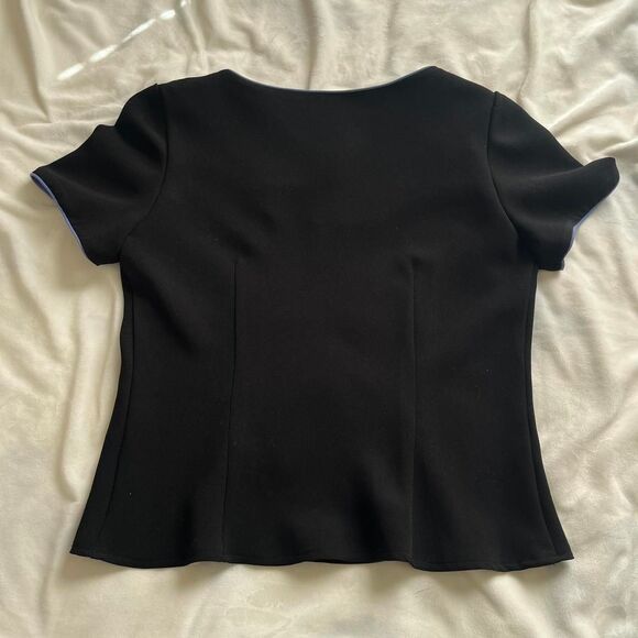 Vintage 90s/Y2K Studio I Petite black purple short sleeve top with flower sz 12P - Picture 4 of 6